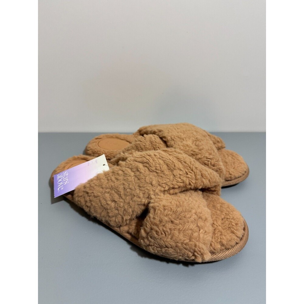 Stars Above Women's Paris Crossband Faux Fur Slippers Brown Beige Large 9/10
